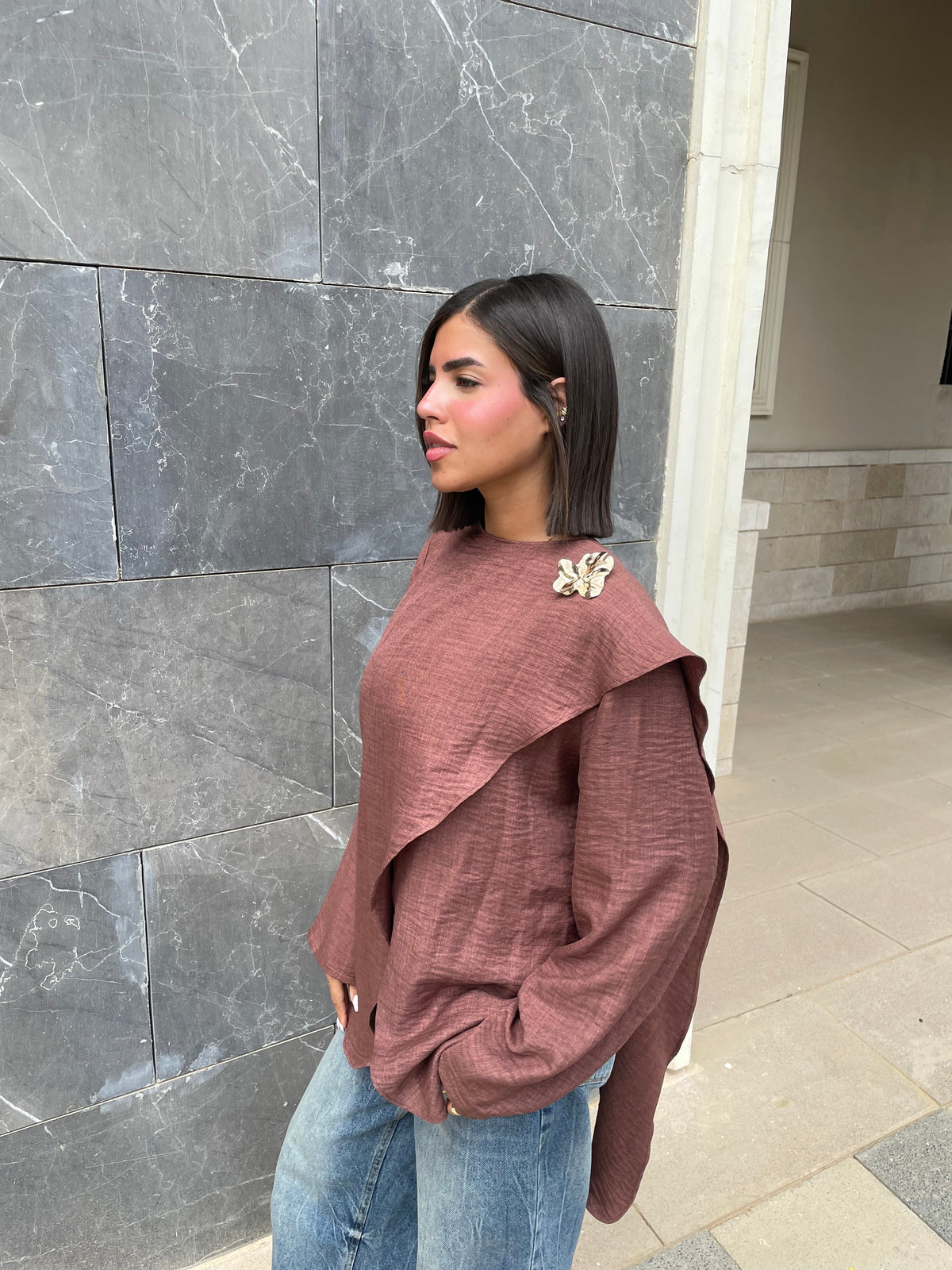 nova asymmetric draped blouse