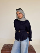 belted shirt look
