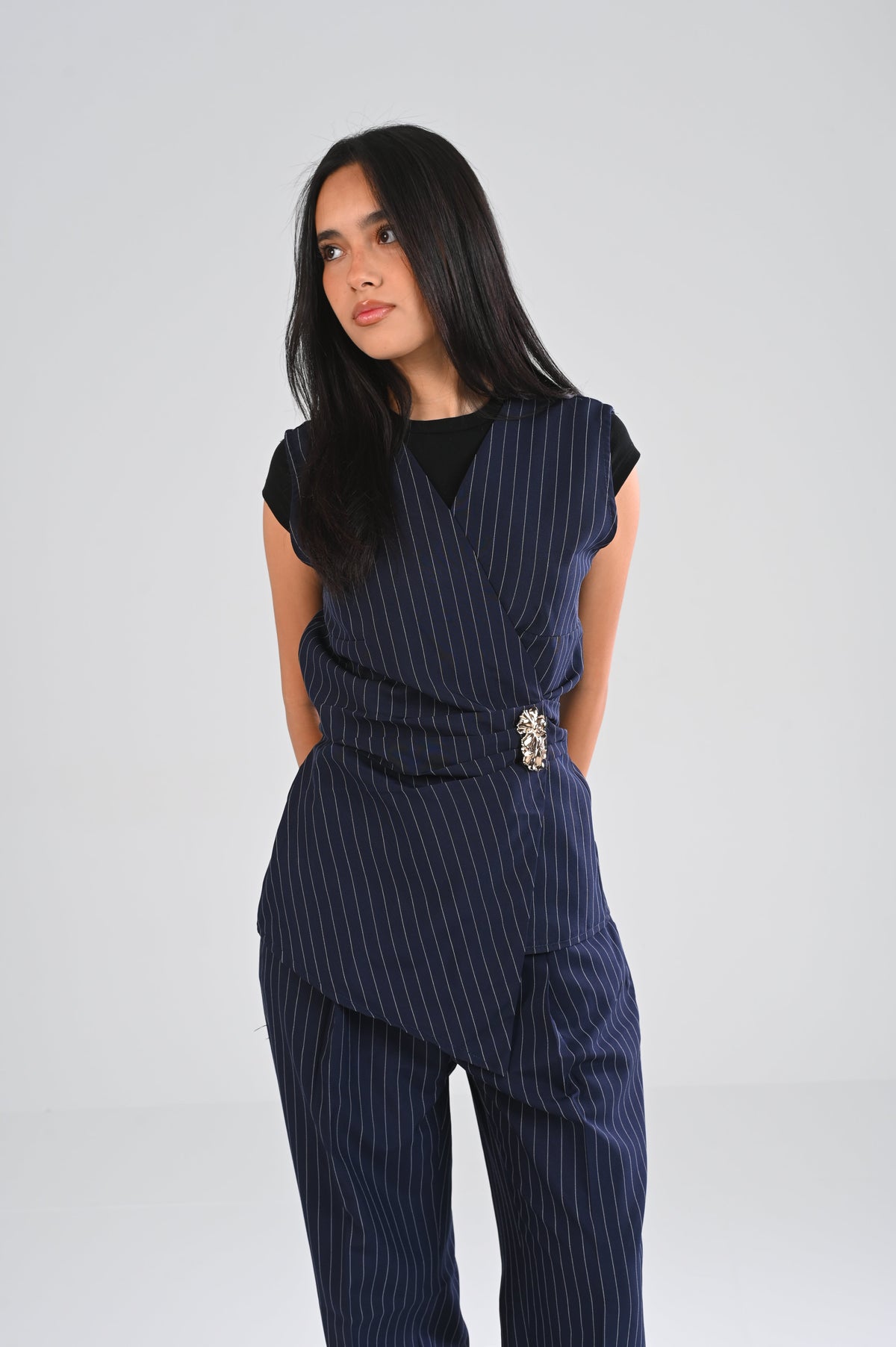 classic pinstripe wrap vest
