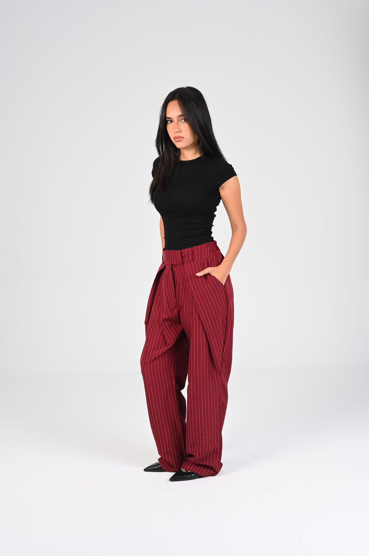 pinstripe fold trousers