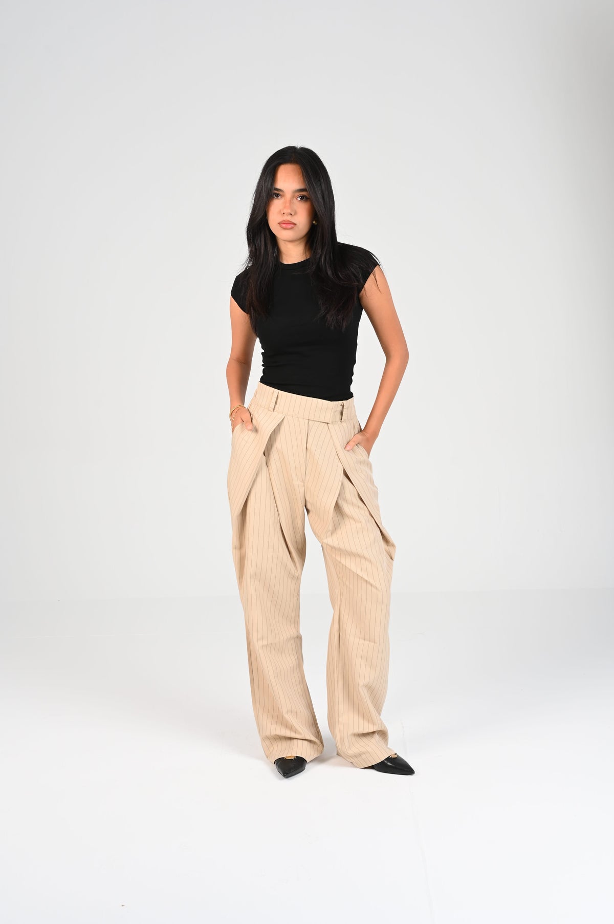 pinstripe fold trousers