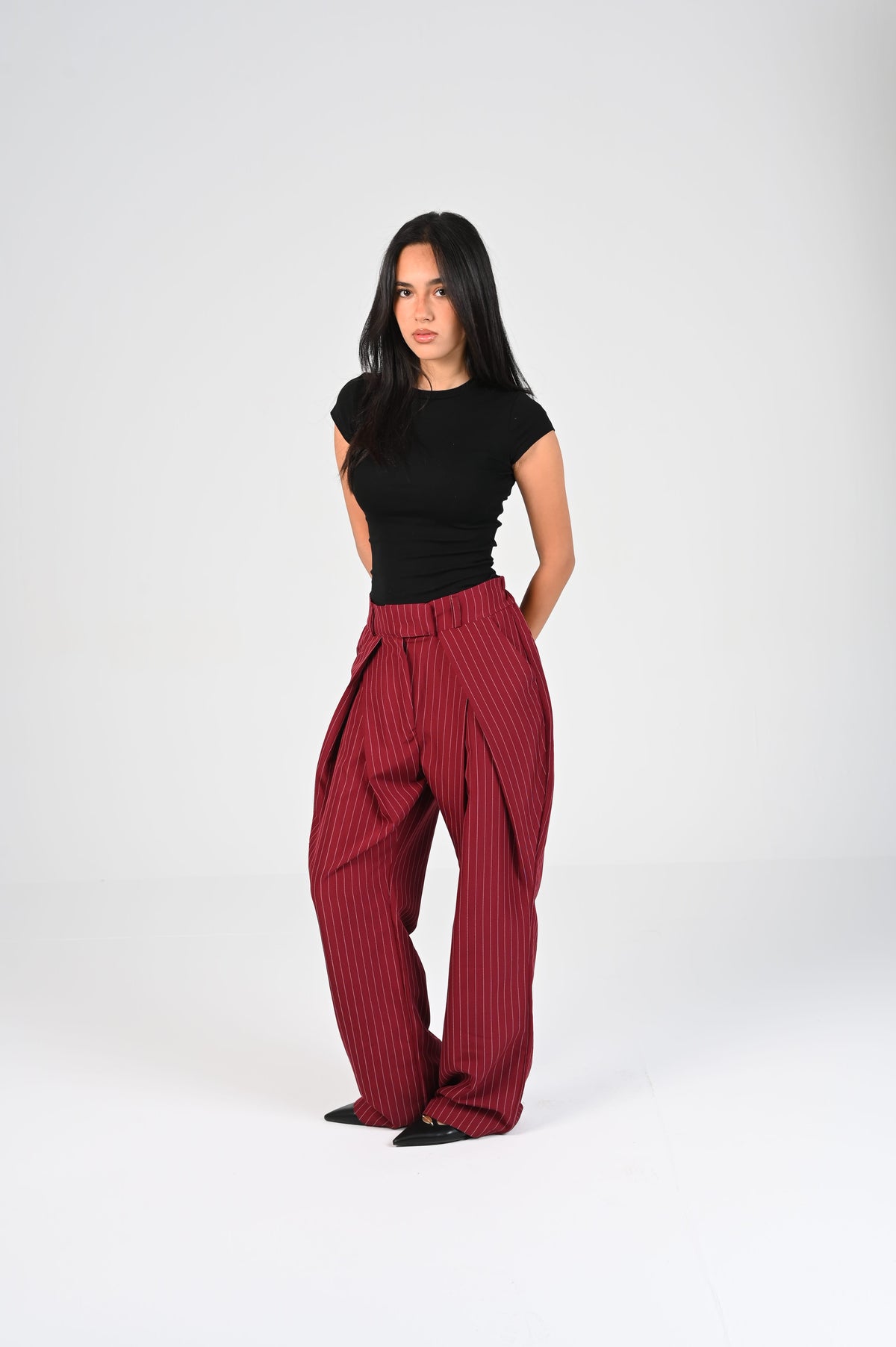 pinstripe fold trousers