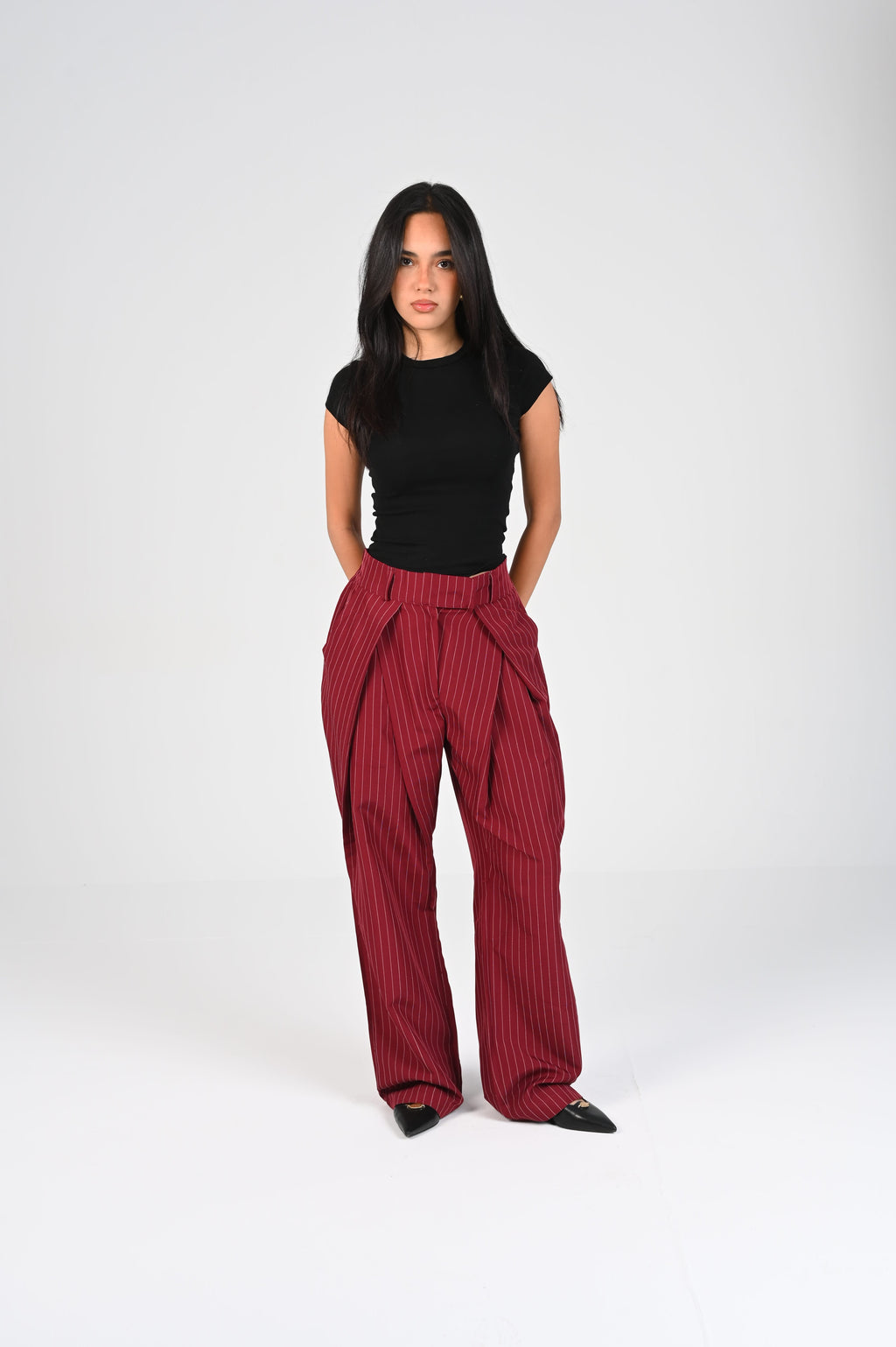 pinstripe fold trousers